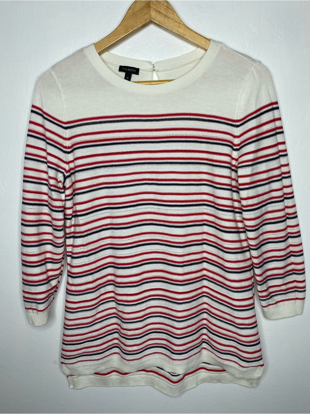 Talbots striped knit pull over High low Sweater Size M Office Career